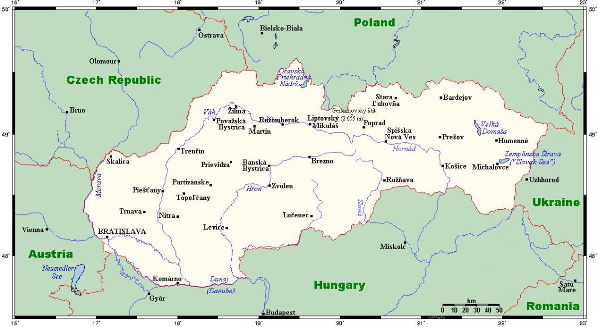 지도 슬로바키아의 도시
