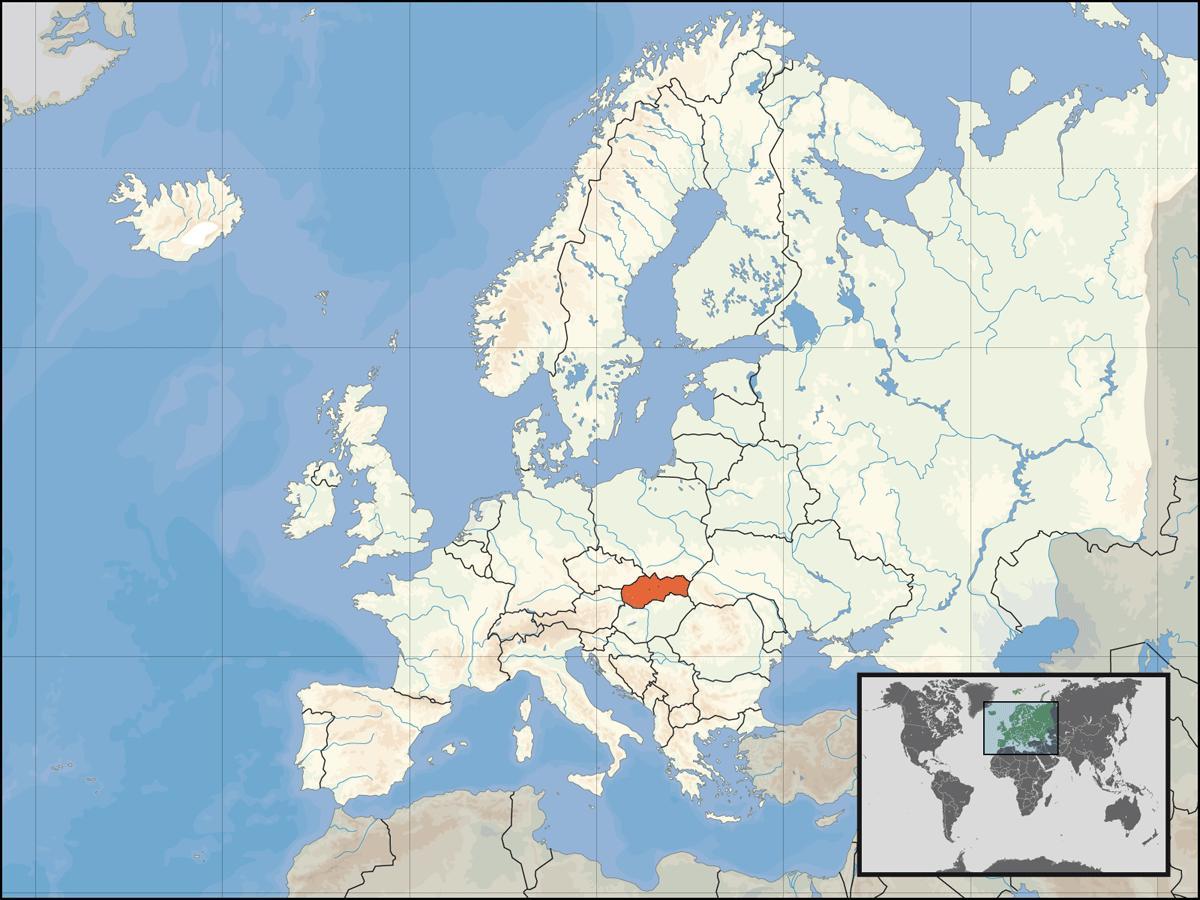 슬로바키아에 위치하는 세계 지도
